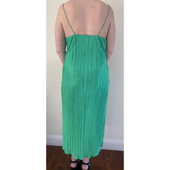 Good American Always Fits Green Plisse Slip Dress size 3-4 Midi pleat MSRP $140 - Picture 7 of 11